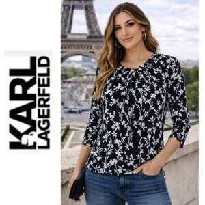 Karl Lagerfeld Black Floral Blouse (Size M)
